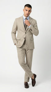 Men’s Light Tan Tweed Suit – Classic Beige Two Piece Suit, Herringbone Formal Wear, Vintage Style Business & Wedding Outfit for Men
