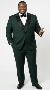 Men’s Hunter Green Tuxedo Suit 3 Piece – One Button Peak Lapel Designer Formal Suit for Wedding,  Light Weight Wool By Statement Dark Green