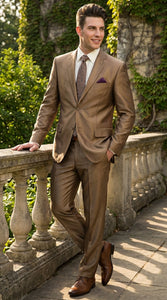 Mens Gold Brown Tan Beige Khaki Bronze Formal Suit – Luxury Metallic Finish Wedding and Prom Suit for Men