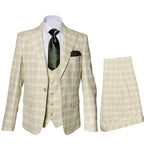 Mens Plaid Windowpane Business Suit - Cream