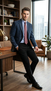 Mens Light Blue Tweed Blazer Sport Coat – Classic Herringbone Jacket Formal Business Casual Smart Outerwear in indigo cobalt blue