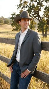 Mens Charcoal Grey Three Buttons Western Blazer – Classic Fit Cowboy Style Three Button Formal Dress Jacket