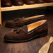 Zelli Franco Classic Tassel Loafers in Nicotine Suede Goatskin