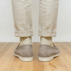 Zelli Livorno Stampata Crocodile Embossed Nubuck Loafer in Bone