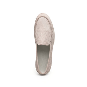 Zelli Livorno Stampata Crocodile Embossed Nubuck Loafer in Bone