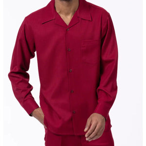 Burgundy 2-Piece Solid Long Sleeve Walking Suit