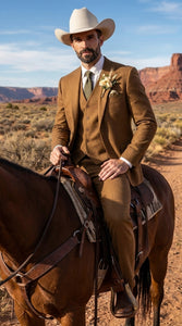 Men’s Tan Groom Outfit Country Wedding 3 Piece Suit Khaki Camel Color Modern Fit