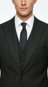 Vitali Mens Black Tone on Tone Shadow Stripe Vested Suit Set – 3 Piece Modern Fit Pinstripe Two Buttons