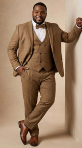 Mens Mocca Brown Taupe textured 1920s Great Gatsby Inspired Suit – Vintage Three Piece Retro Formal Suit Peak Lapel