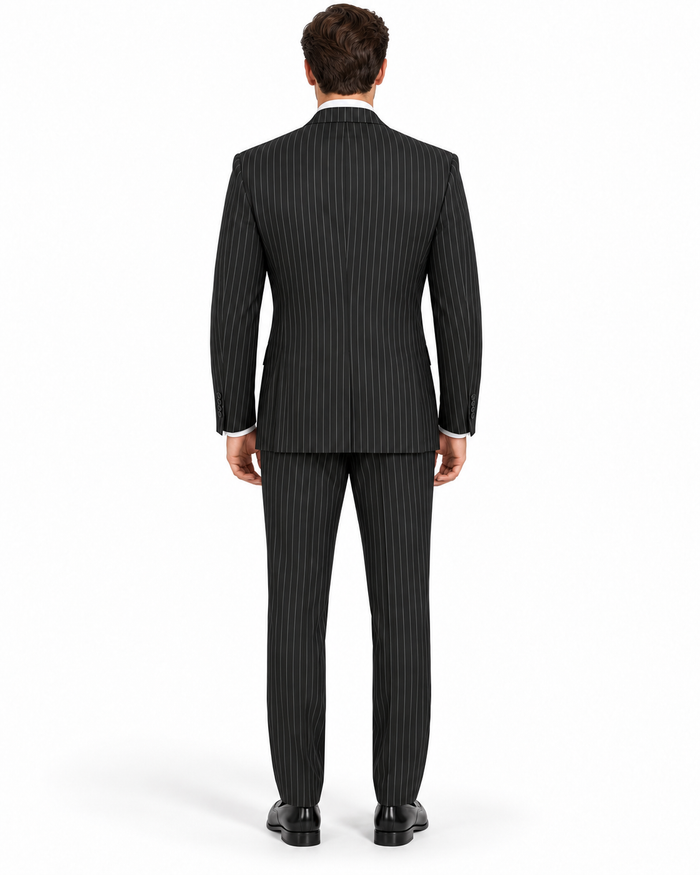 Pleated Suit - Mens Suits With Pleated Pant -  Regular Fit Suit - Bold Black Pinstripe Suit