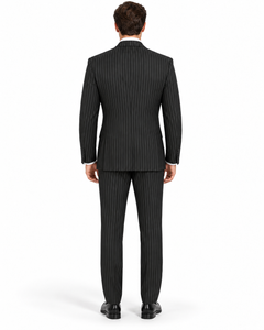 Pleated Suit - Mens Suits With Pleated Pant -  Regular Fit Suit - Bold Black Pinstripe Suit