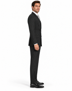 Pleated Suit - Mens Suits With Pleated Pant -  Regular Fit Suit - Bold Black Pinstripe Suit