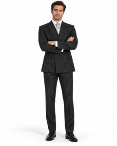 Pleated Suit - Mens Suits With Pleated Pant -  Regular Fit Suit - Bold Black Pinstripe Suit