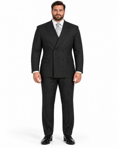 Pleated Suit - Mens Suits With Pleated Pant -  Regular Fit Suit - Bold Black Pinstripe Suit