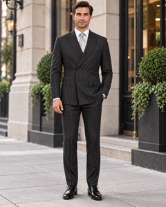 Pleated Suit - Mens Suits With Pleated Pant -  Regular Fit Suit - Bold Black Pinstripe Suit