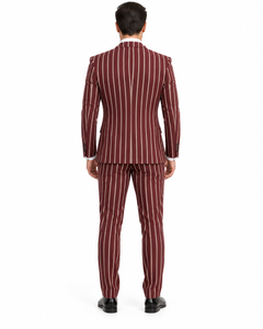1920s Mens Vested Bold Gangster Pinstripe Suit in Burgundy