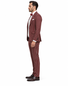 1920s Mens Vested Bold Gangster Pinstripe Suit in Burgundy