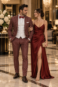 1920s Mens Vested Bold Gangster Pinstripe Suit in Burgundy