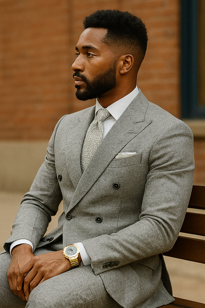 Double Breasted Suits - Vested Suits Wool Fabric  - Black Houndstooth Suit