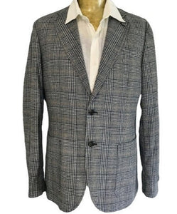 Mens Houndstooth Charcoal Grey With Blue Pattern Plaid Blazer - Windowpane Sport Coat
