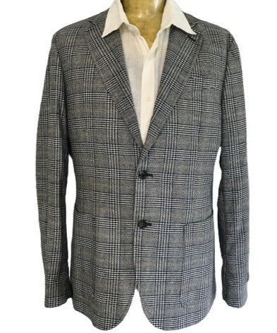 Mens Houndstooth Charcoal Grey With Blue Pattern Plaid Blazer - Windowpane Sport Coat