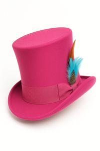 Victorian Steampunk Top Hat - 1800 19th Century - Dressy Loden Felt Top Hot Pink Fuschia Hat