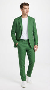 Men’s Emerald Green Linen Suit Set – Lightweight Summer Blazer and Pants, Casual Formal Summer Suit, Breathable Wedding Party Outfit