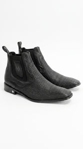 Men’s Shark Skin Cowboy Boots – Black Exotic Leather Western Chelsea Ankle Boots by Vestigium