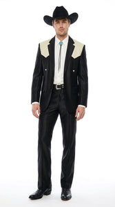 Men's Black Western Suit with White Shoulder Yoke – 2 Piece Cowboy Wedding Suit & Western Blazer with Matching Dress Pants