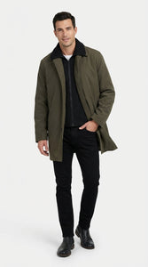 Mens Olive Brown Trench Coat Raincoat – Classic Water Resistant Long Coat with Zip and Button Closure for Business, Travel and Everyday Outerwear