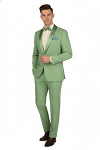 Men’s Mint Green Tuxedo – 2-Piece Formal Suit with Satin Shawl Lapel and Matching Bow Tie in  Sage Green
