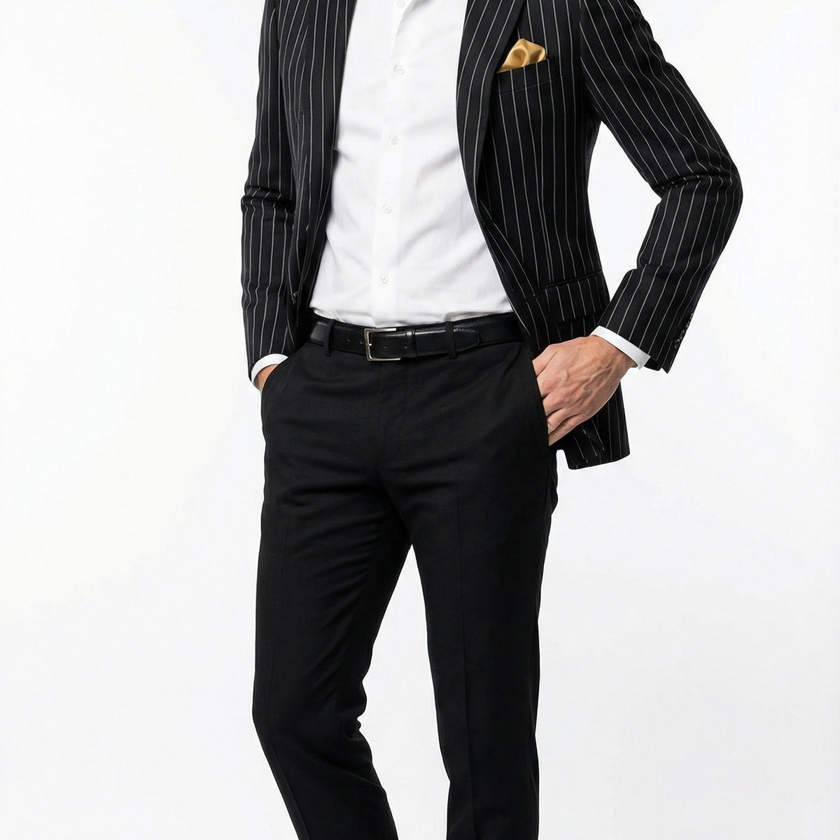Men’s Black Pinstripe Blazer – Classic Tailored Formal Jacket for Busi