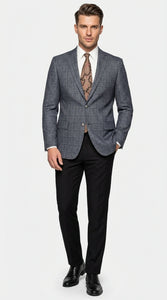 Men’s Charcoal Gray Windowpane Check Blazer – Classic Two Button Formal Sport Coat Jacket
