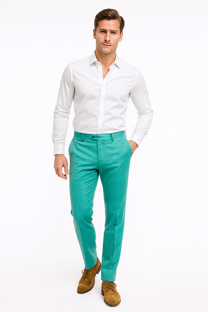 Men’s Aqua Dress Pants – Slim Fit Stylish Formal Trousers for Parties and Casual Wear in Turqoise Color