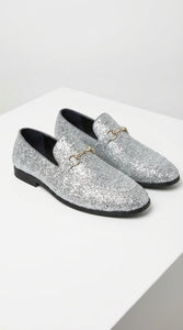 Men's Silver Gray Glitter Loafers | Sparkly Dress Shoes for Wedding, Prom, Party & Formal Events