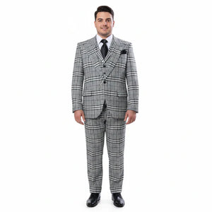 Suits With Baggy Pleated Pants - Wide Leg Pants 100% Wool - Classic Fit in One Button 3 Piece Suit by Rossiman