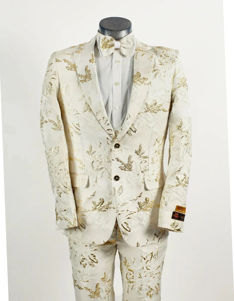 White Prom Suit - White Prom Tuxedo Suits - White Wedding Paisley Prom Tuxedo