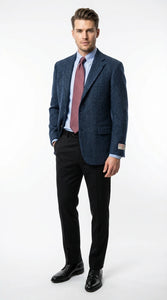 Mens Light Blue Tweed Blazer Sport Coat – Classic Herringbone Jacket Formal Business Casual Smart Outerwear in indigo cobalt blue