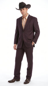 Men’s Brownish Black Pinstripe Western Suit, Cowboy Formal Wedding Ranch Dress Suit Set Slim Fitted