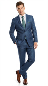 Men’s Indigo Blue Sharkskin Suit – Textured Shiny Formal Suit for Wedding, Business, 2 Buttons Slim Fitted