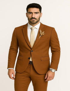 Men’s Rust Brown Wedding Suit – Modern Slim Fit Groom Suit for Fall Outdoor Ceremonies