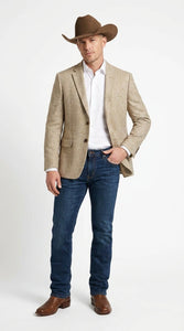 Men’s Light Tan Sand Tweed Cowboy Blazer – Country Style Western Jacket for Casual, Ranch, Saco Para Vaquero