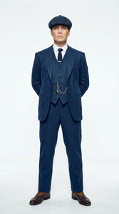 Men’s Blue 3 Piece Suit, Thomas Shelby Inspired Vintage Formal Suit Herringbone Tweed 1920s fabric