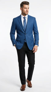 Men’s Blue Houndstooth Blazer Jacket, Check Pattern Formal Sport Coat for Weddings, Prom, Parties, and Special Occasions