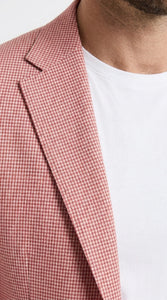 Men’s Red and white Houndstooth Summer Blazer, Lightweight Check Sport Coat for Weddings, Prom, Parties
