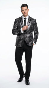 Men’s Black and Charcoal Gray Snakeskin Print Blazer, Animial Exotic Skin Alligator Crocodile Texture