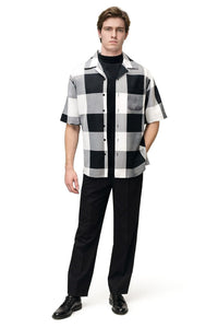 Mens Black and White Checkered Short Sleeve Shirt Set – Casual Two-Piece Summer Outfit