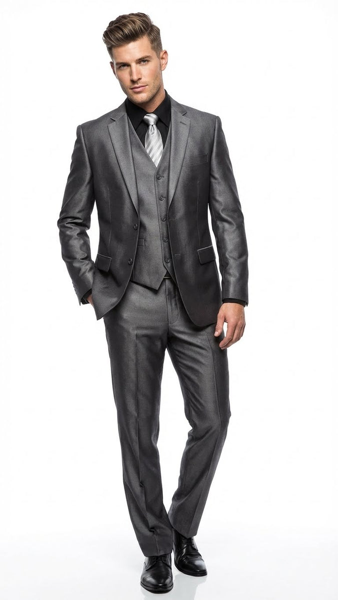 Mens Charcoal Gray Suit With Sheen - | Shiny Texture Fabric Three Piec ...
