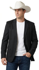 Men’s Black Western Blazer – Cowboy Sport Coat with Western Yoke Design