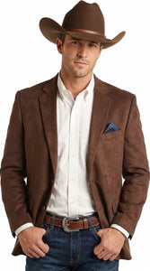 Men’s Brown Suede Western Blazer – Cowboy Style Sport Coat Jacket